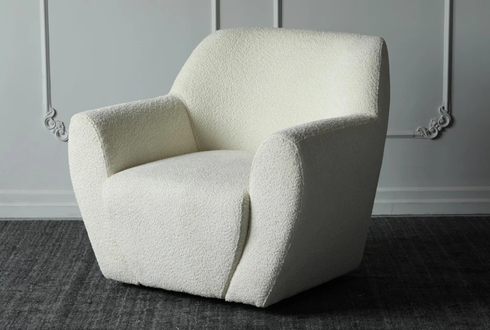 White Sherpa Swivel Accent Chair