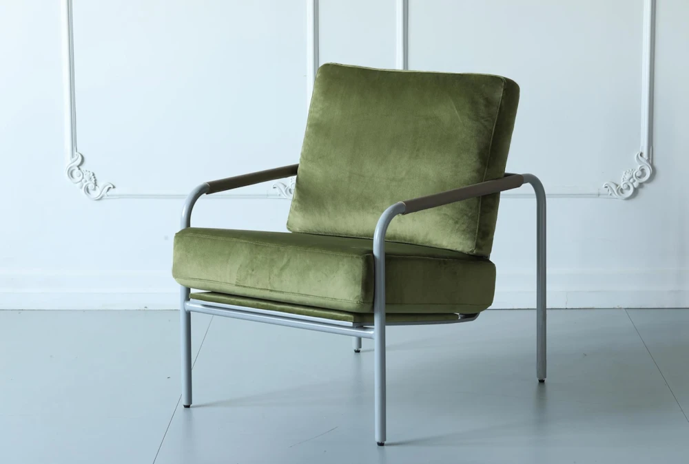 Green Velvet + Grey Metal Frame Accent Chair