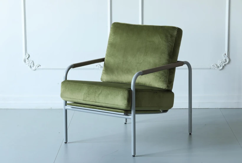 Green Velvet + Grey Metal Frame Accent Chair - 360