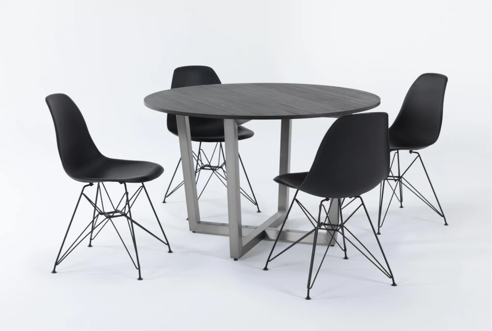 Toby Wood Top Round Dining With Alexa Black Side Chair Set For 4