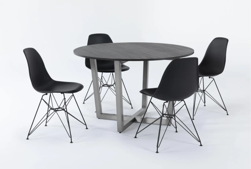 Toby Wood Top Round Dining With Alexa Black Side Chair Set For 4 - 360