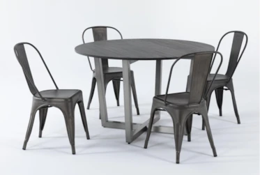 Toby 5 Piece Wood Top Round Dining Set With Dela Bronze Side Chair