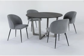 Toby Wood Top Round Dining With Duffy Grey Side Chair Set For 4