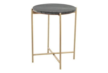 22" Gray + Gold Marble Top Side Table