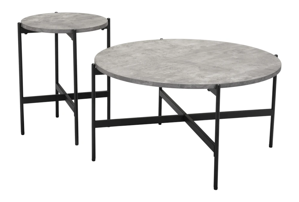 Gray & Black Round Coffee Table Set
