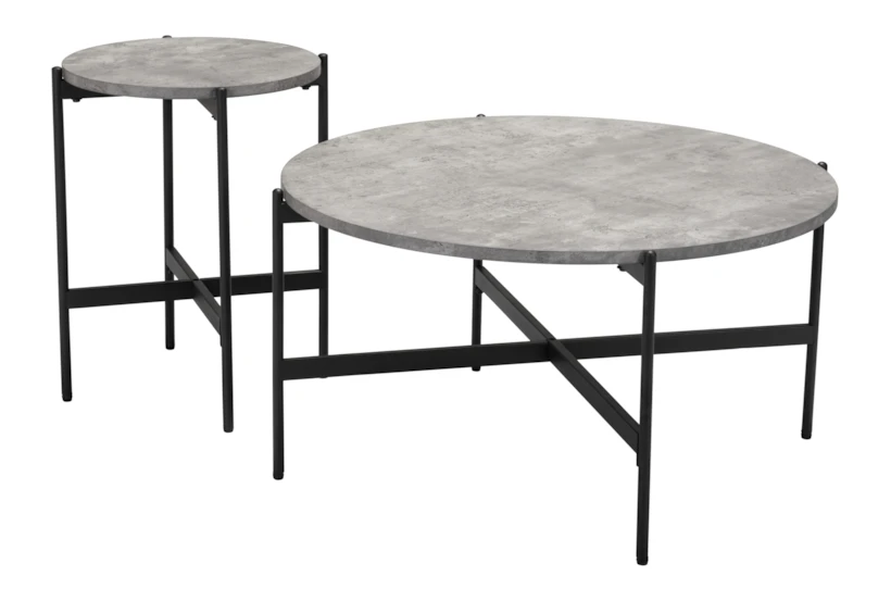 Gray & Black Round Coffee Table Set - 360