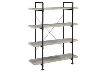Cotter 4-Tier Open Shelving Bookcase Grey Driftwood And Black