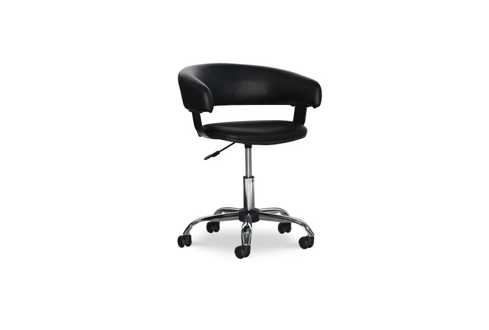 Carnelian Black Faux Leather Barrel Rolling Office Desk Chair