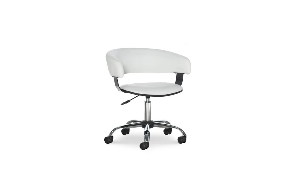 Carnelian White Faux Leather Barrel Rolling Office Desk Chair