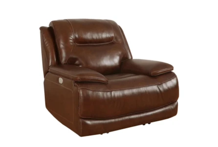 Heckford Brown Leather Power Zero Gravity Recliner with Power Headrest & USB
