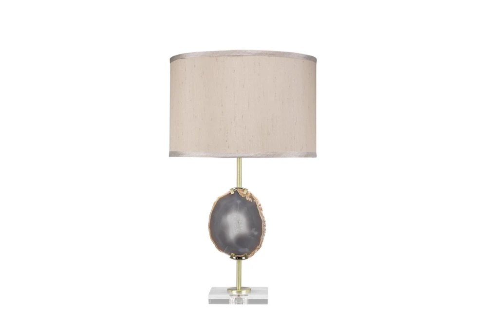 15 Inch Natural Lavender Agate+ Antique Brass Table Lamp