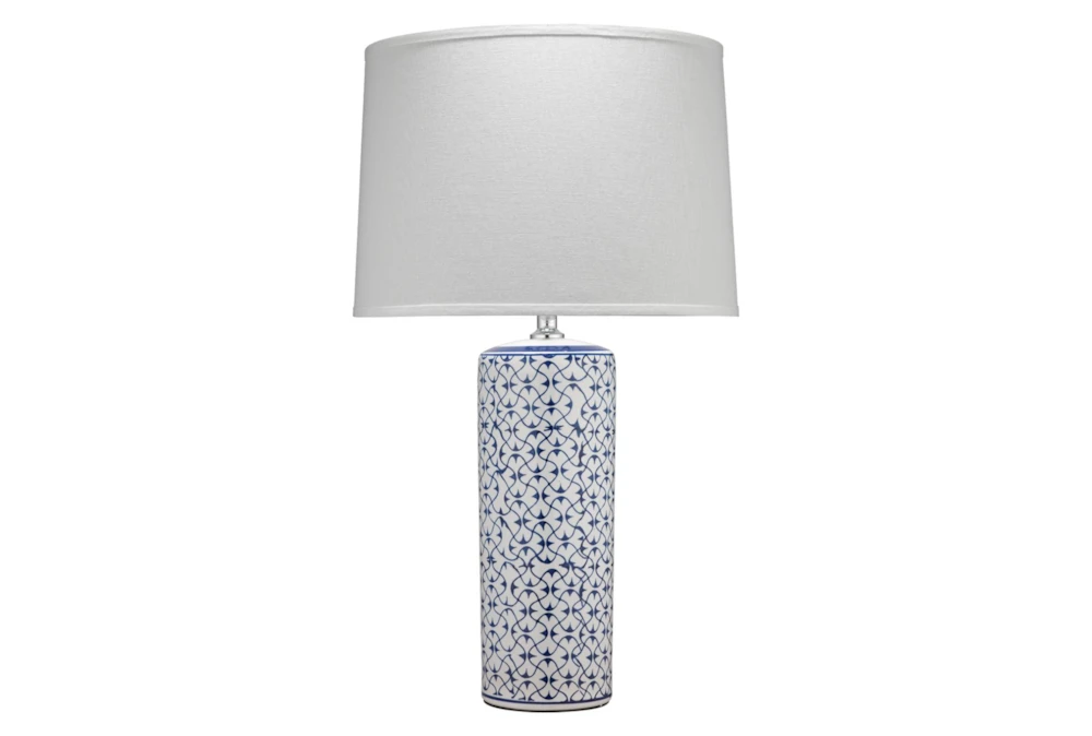 28 Inch Blue + White Patttern Ceramic Table Lamp