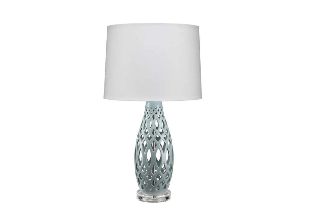 25 Inch Blue/Green Ceramic With Clear Base Table Lamp