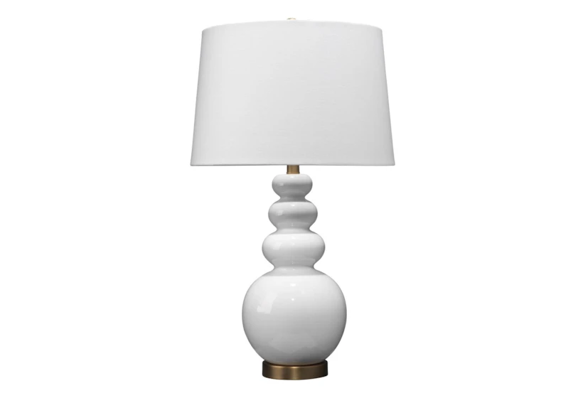 27 Inch White Ceramic + Antique Brass Hardware Table Lamp - 360