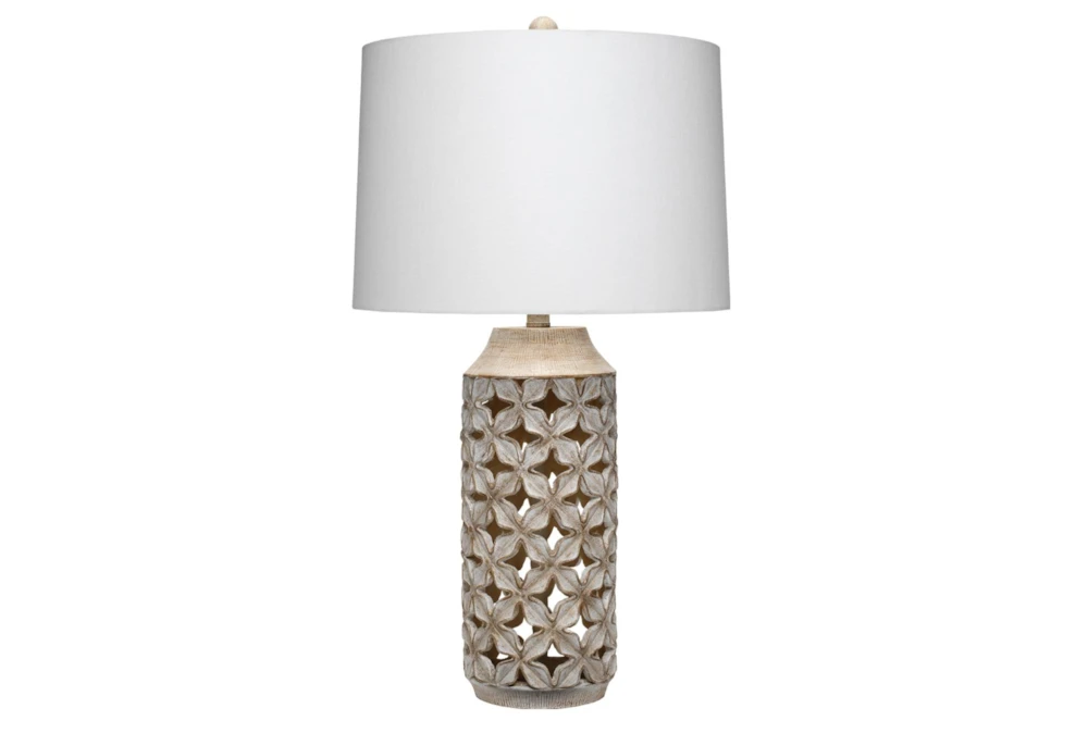 27 Inch White Washed Resin With Marble Base Table Lamp
