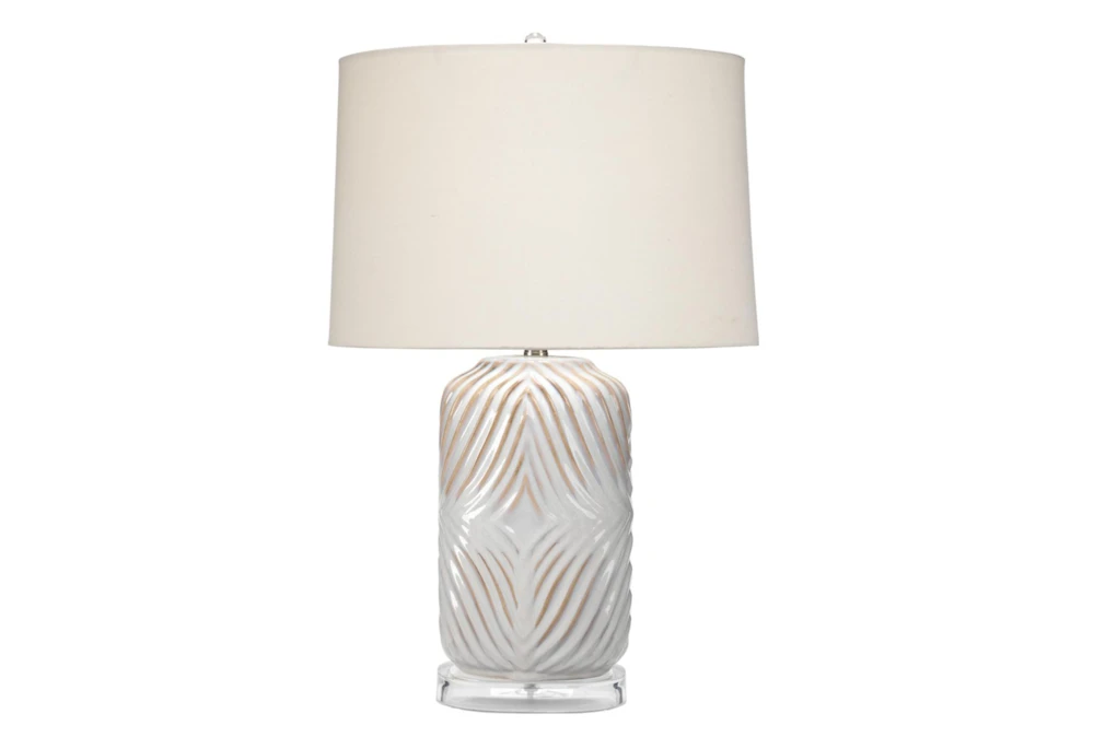 27 Inch White + Natural Undertone With Clear Base Table Lamp