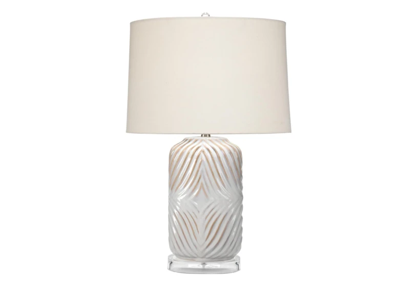 27 Inch White + Natural Undertone With Clear Base Table Lamp - 360