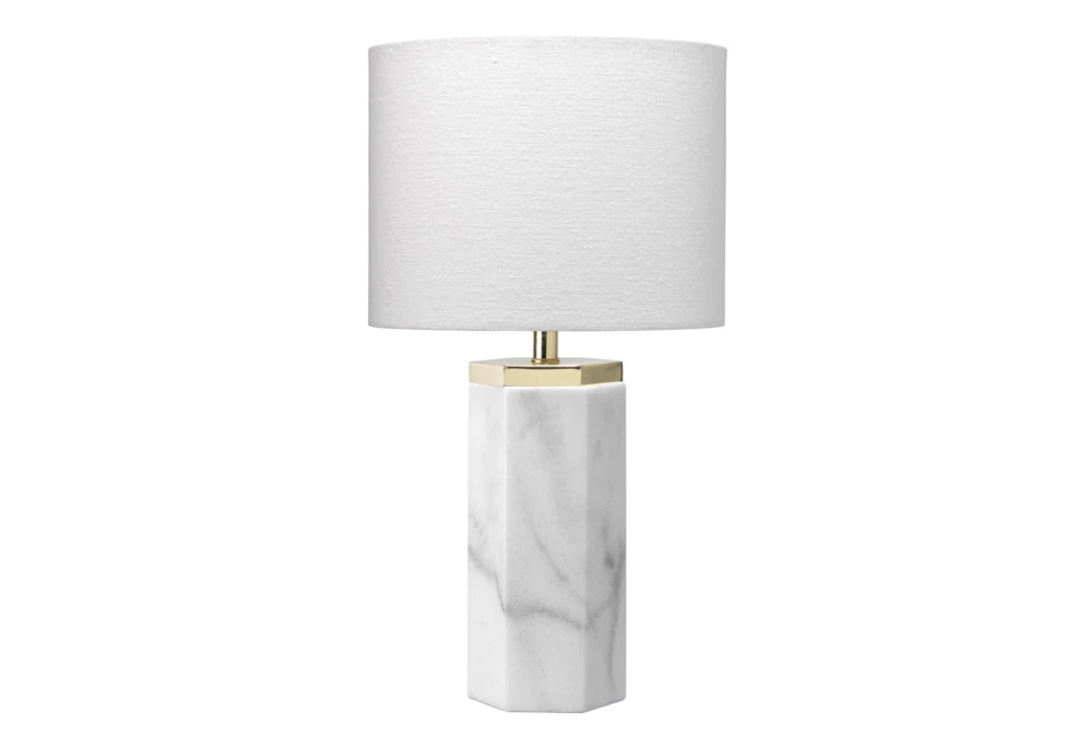 16 Inch White Marble + Antique Brass Metal Table Lamp