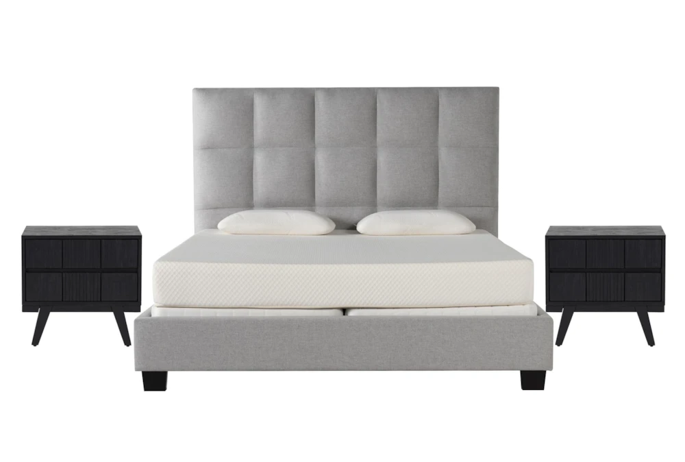 Boswell Grey California King Upholstered Panel 3 Piece Bedroom Set With 2 Joren Nightstands