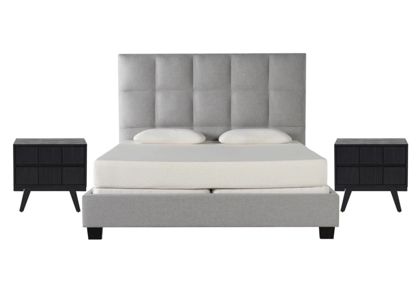 Boswell Grey California King Upholstered Panel 3 Piece Bedroom Set With 2 Joren Nightstands - 360