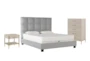 Boswell California King Upholstered Panel 3 Piece Bedroom Set With Camila Chest Of Drawers + Nightstand - Signature