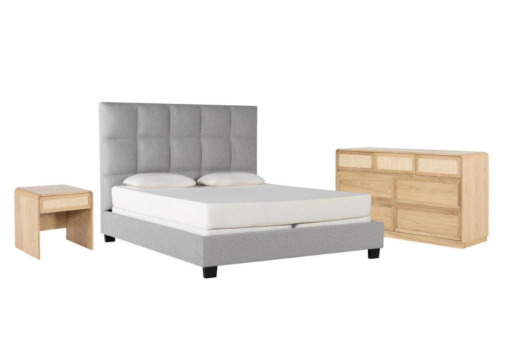 Boswell California King Upholstered Panel 3 Piece Bedroom Set With Canya Dresser + Nightstand