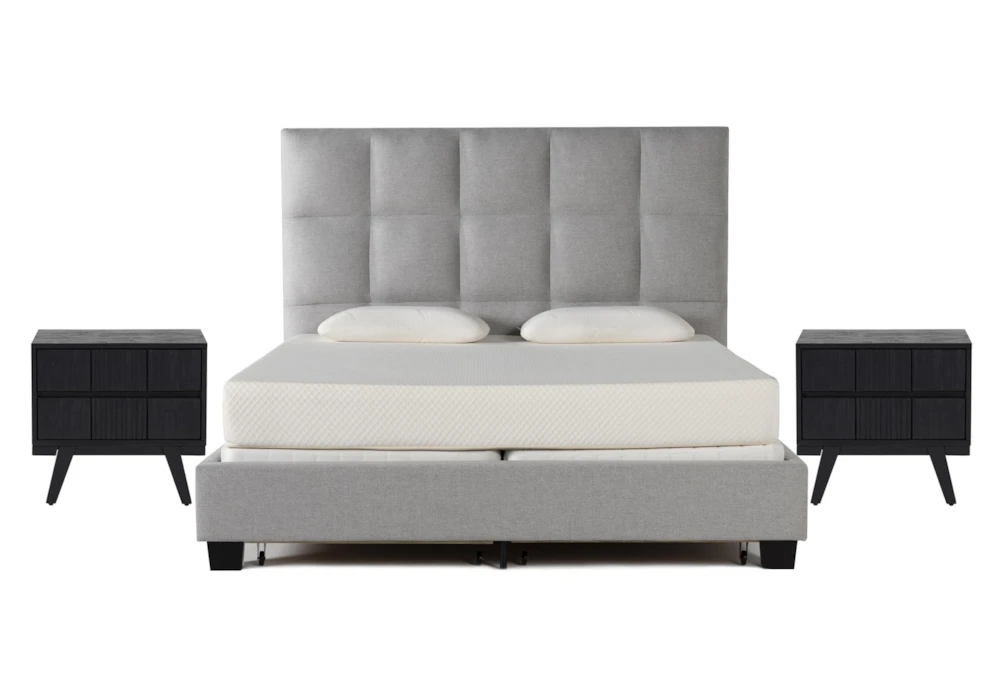 Boswell Grey King Upholstered Storage 3 Piece Bedroom Set With 2 Joren Nightstands