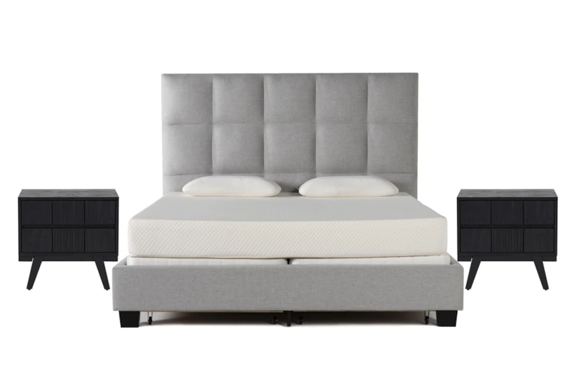 Boswell Grey King Upholstered Storage 3 Piece Bedroom Set With 2 Joren Nightstands - 360