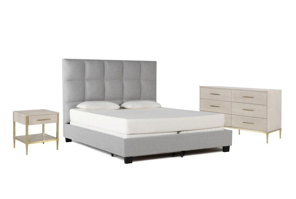 Boswell Grey King Upholstered Storage 3 Piece Bedroom Set With Camila Dresser + Nightstand
