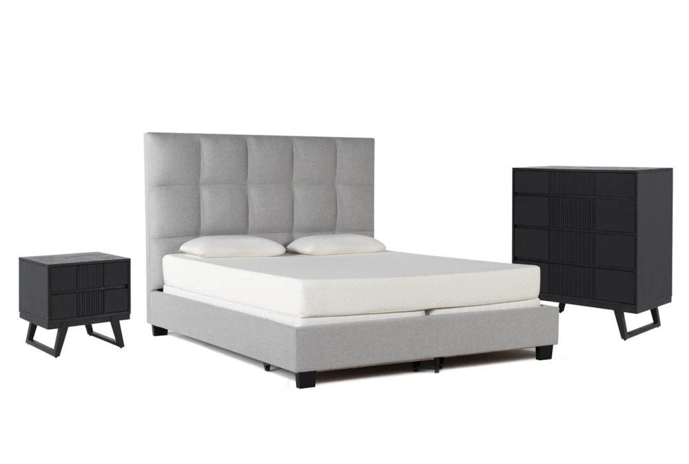 Boswell King Upholstered Storage 3 Piece Bedroom Set With Joren Chest Of Drawers + Nightstnd