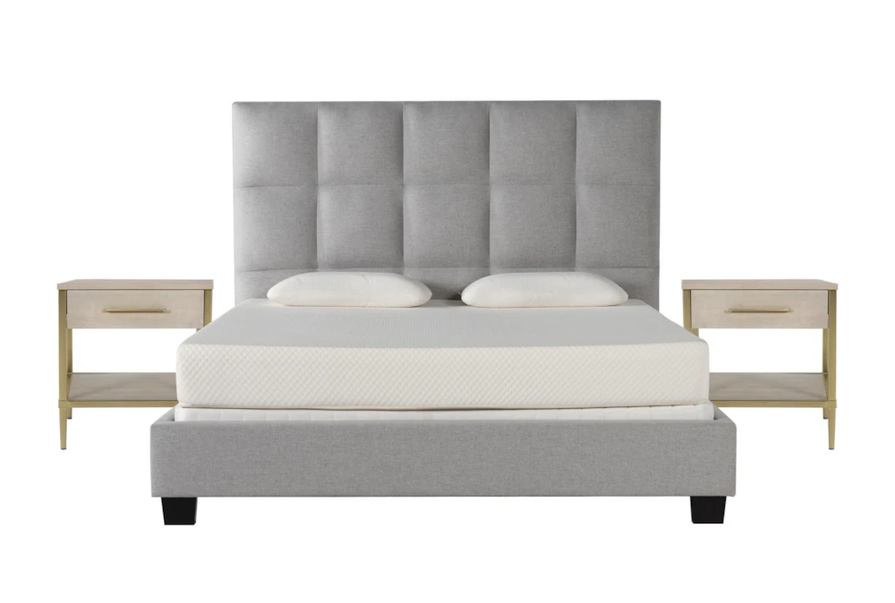 Boswell Grey Queen Upholstered Panel 3 Piece Bedroom Set With 2 Camila Nightstands