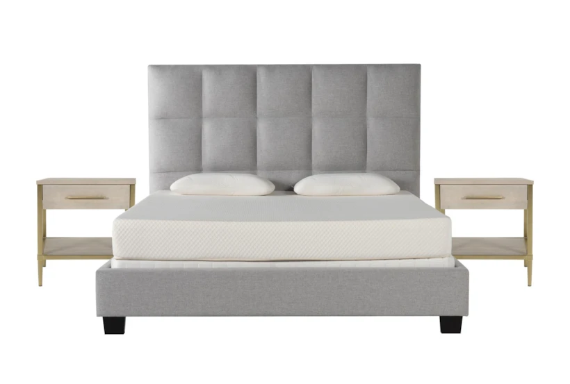 Boswell Grey Queen Upholstered Panel 3 Piece Bedroom Set With 2 Camila Nightstands - 360