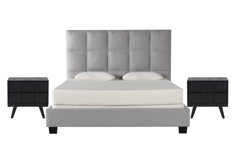 Boswell Grey Queen Upholstered Panel 3 Piece Bedroom Set With 2 Joren Nightstands