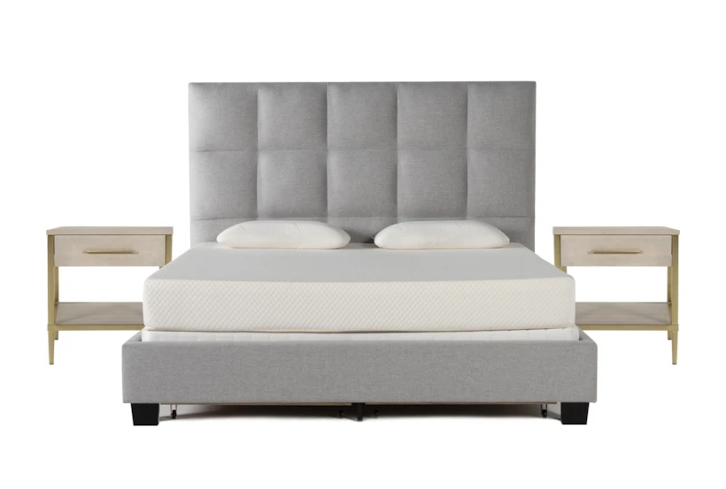 Boswell Grey Queen Upholstered Storage 3 Piece Bedroom Set With 2 Camila Nightstands - 360