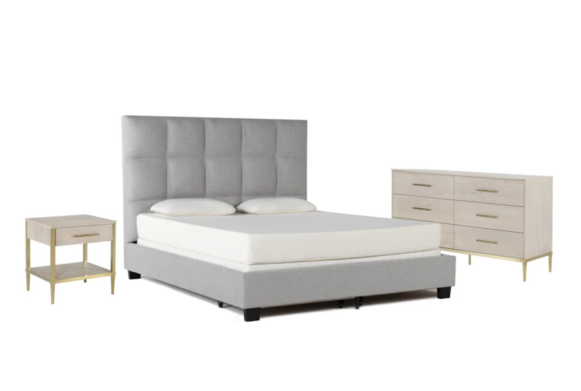 Boswell Grey Queen Upholstered Storage 3 Piece Bedroom Set With Camila Dresser + Nightstand - 360