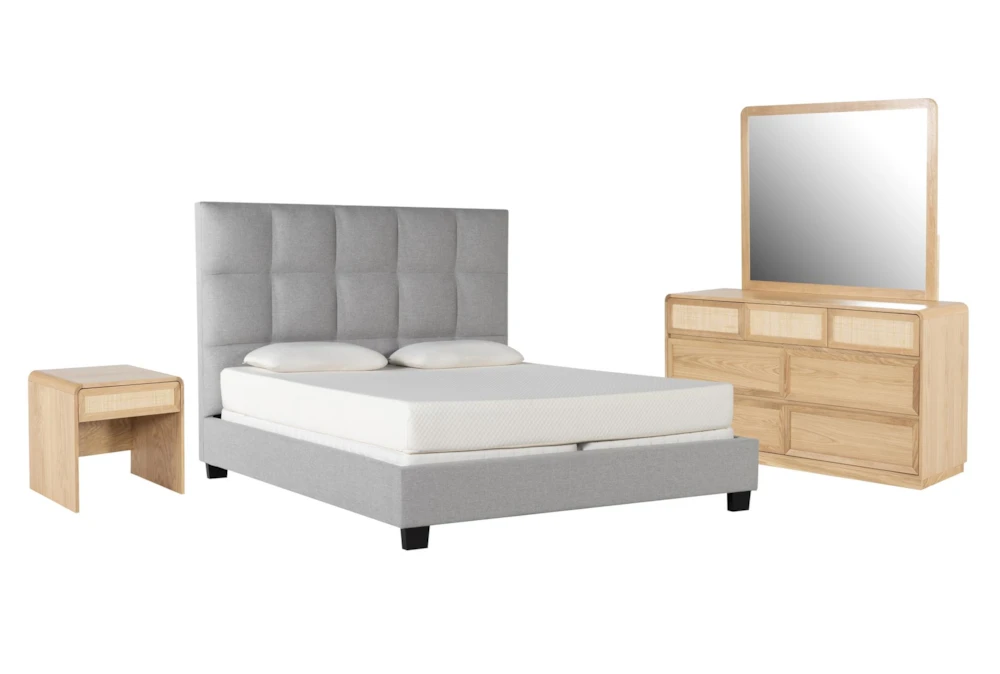 Boswell California King Upholstered Panel 4 Piece Bedroom Set With Canya Dresser, Mirror + Nightstand