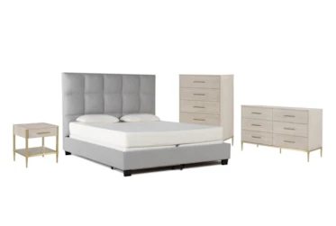 Boswell California King Upholstered Storage 4 Piece Bedroom Set With Camila Dresser, Chest Of Drawers + Nightstand