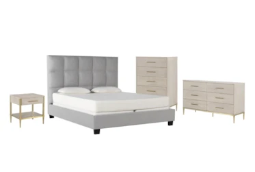 Boswell Eastern King Upholstered Panel 4 Piece Bedroom Set With Camila Dresser, Chest Of Drawers + Nightstand