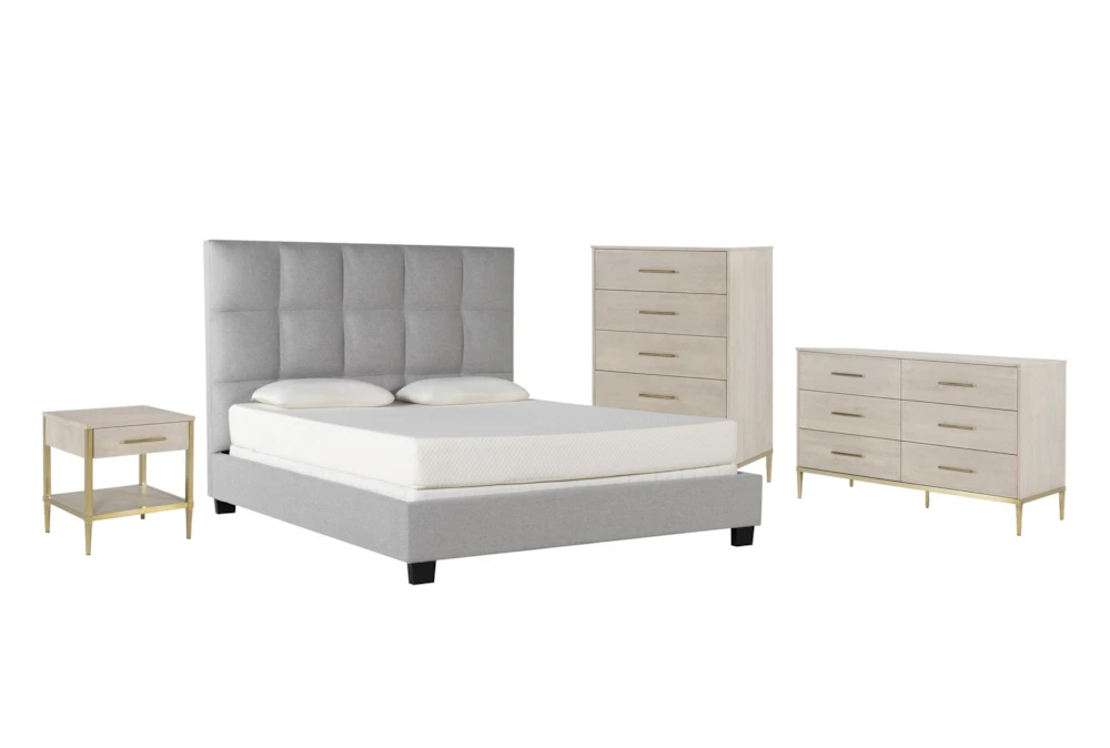 Boswell Queen Upholstered Panel 4 Piece Bedroom Set With Camila Dresser, Chest Of Drawers + Nightstand