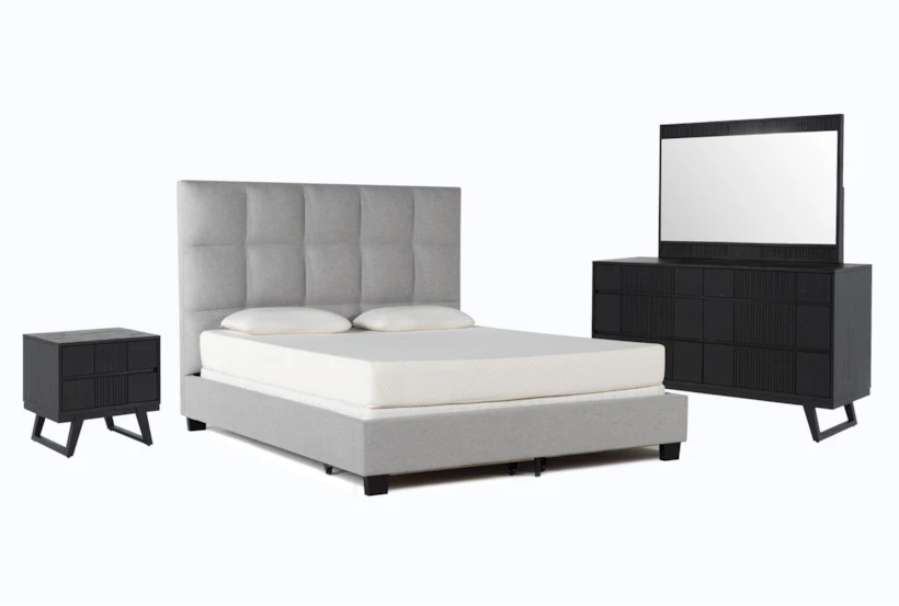 Boswell Grey Queen Upholstered Storage 4 Piece Bedroom Set With Joren Dresser, Mirror + Nightstand - 360