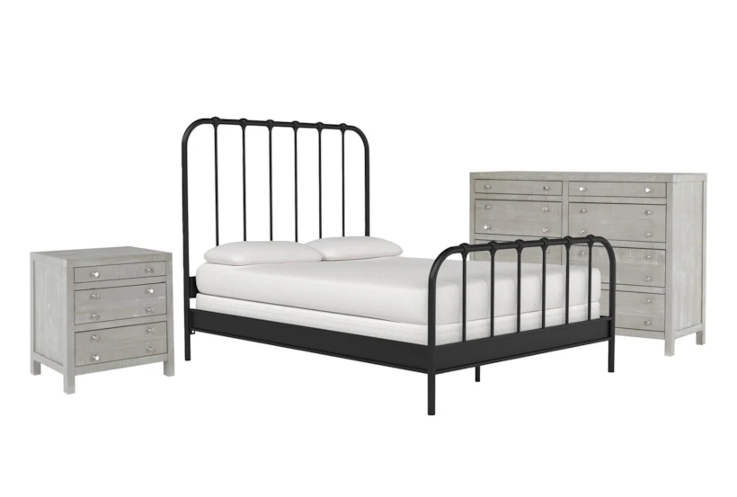 Knox California King Metal Panel 3 Piece Bedroom Set With Rowan Mineral Dresser + Nightstand - 360