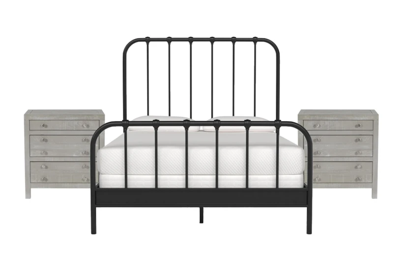 Knox Queen Metal Panel 3 Piece Bedroom Set With 2 Rowan Mineral Nightstands - 360