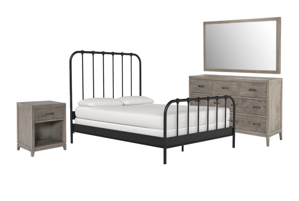 Knox California King Metal Panel 4 Piece Bedroom Set With Corina Dresser, Mirror + Nightstand