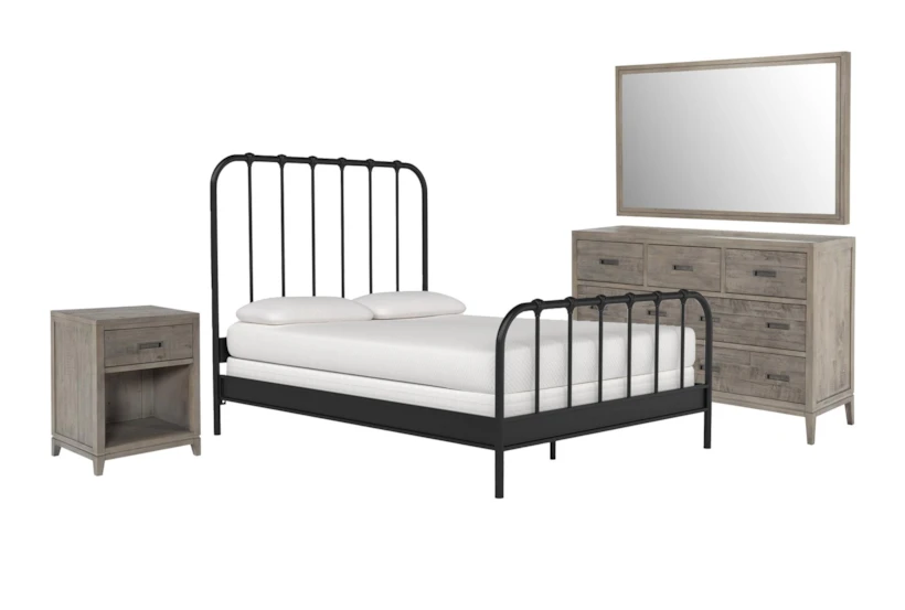 Knox California King Metal Panel 4 Piece Bedroom Set With Corina Dresser, Mirror + Nightstand - 360