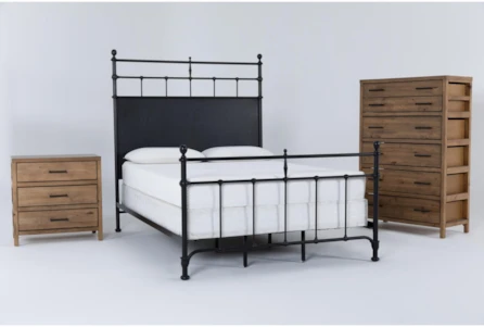 Magnolia Home Trellis California King Panel 3 Piece Bedroom Set With Scaffold Chest Of Drawers + Nightstand By Joanna Gaines
