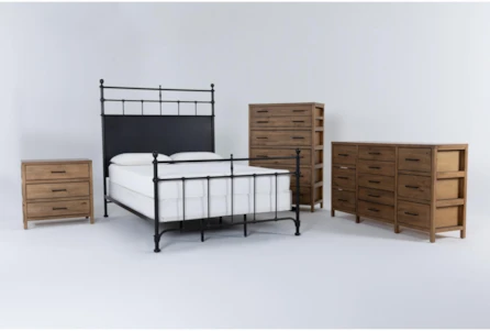 Magnolia Home Trellis California King Panel 4 Piece Bedroom Set With Scaffold Dresser, Chest Of Drawers + Nightstand By Joanna Gaines