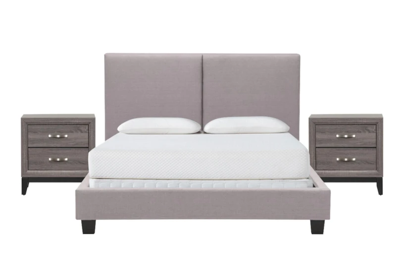 Rylee Grey California King Upholstered Panel 3 Piece Bedroom Set With 2 Finley Nightstands - 360