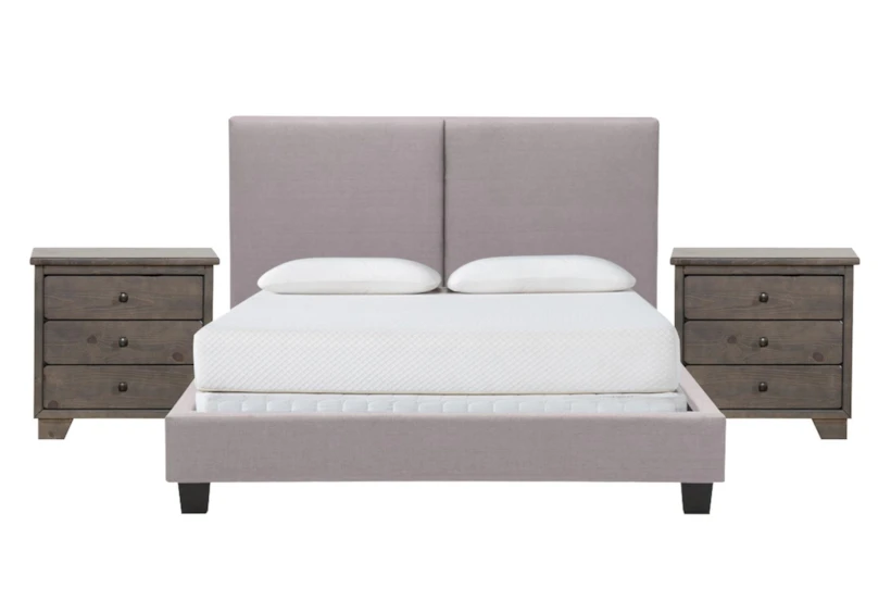 Rylee Grey California King Upholstered Panel 3 Piece Bedroom Set With 2 Marco Charcoal Nightstands - 360