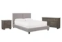 Rylee King Upholstered Panel 3 Piece Bedroom Set With Marco Charcoal Dresser + Nightstand - Signature