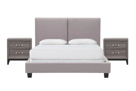 Rylee Queen Upholstered Panel 3 Piece Bedroom Set With 2 Finley Nightstands
